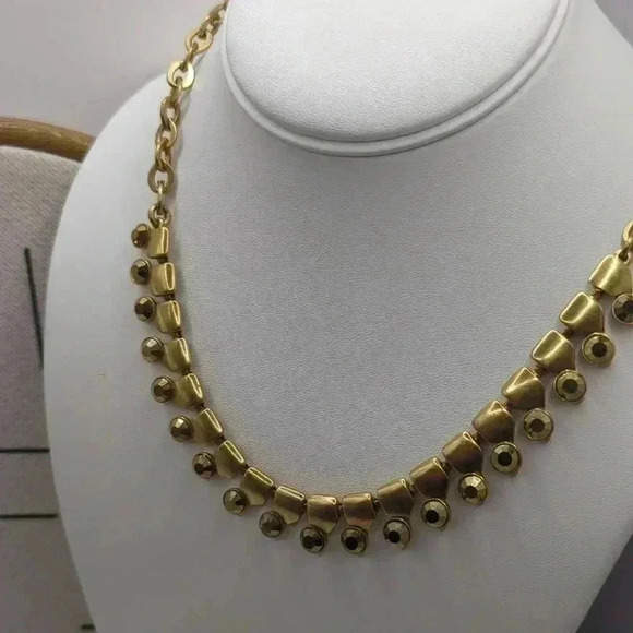 J. Crew Smoky Rhinestone Collar Statement Necklace - Antique Gold Tone - EUC - Picture 5 of 7